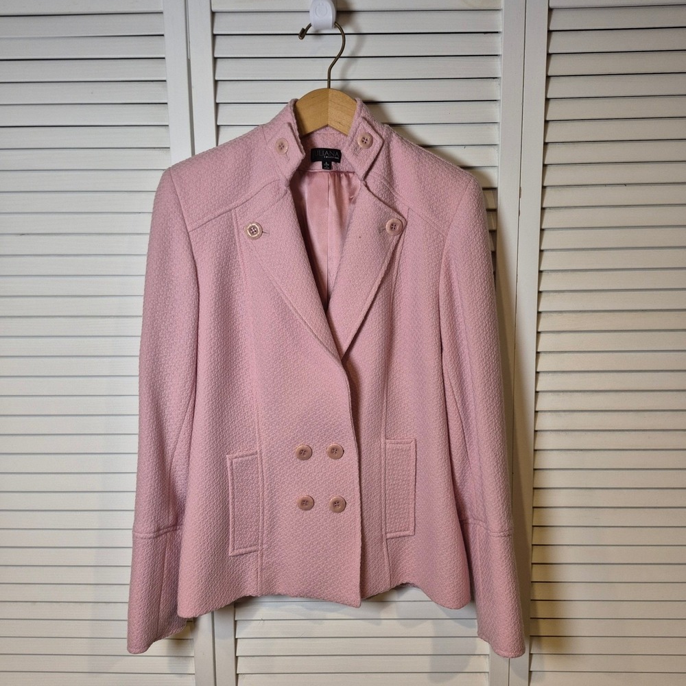 Juliana Collezione Pink Wool Blazer Jacket 6 Button Front Lined Classic Feminine